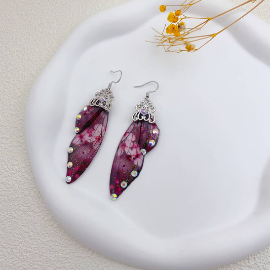 Elegant long earrings with cicada wing wings