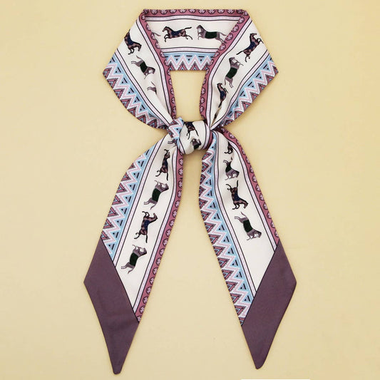 Silky Bowknot Scarf with Floral Letter Design