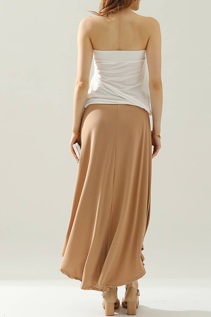 CWBLS090_OVERLAP HIGH WAIST BANDED FLARE MAXI SKIRT