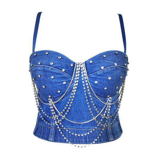 RHINESTONE CHAIN WAIST HERRINGBONE CORSET