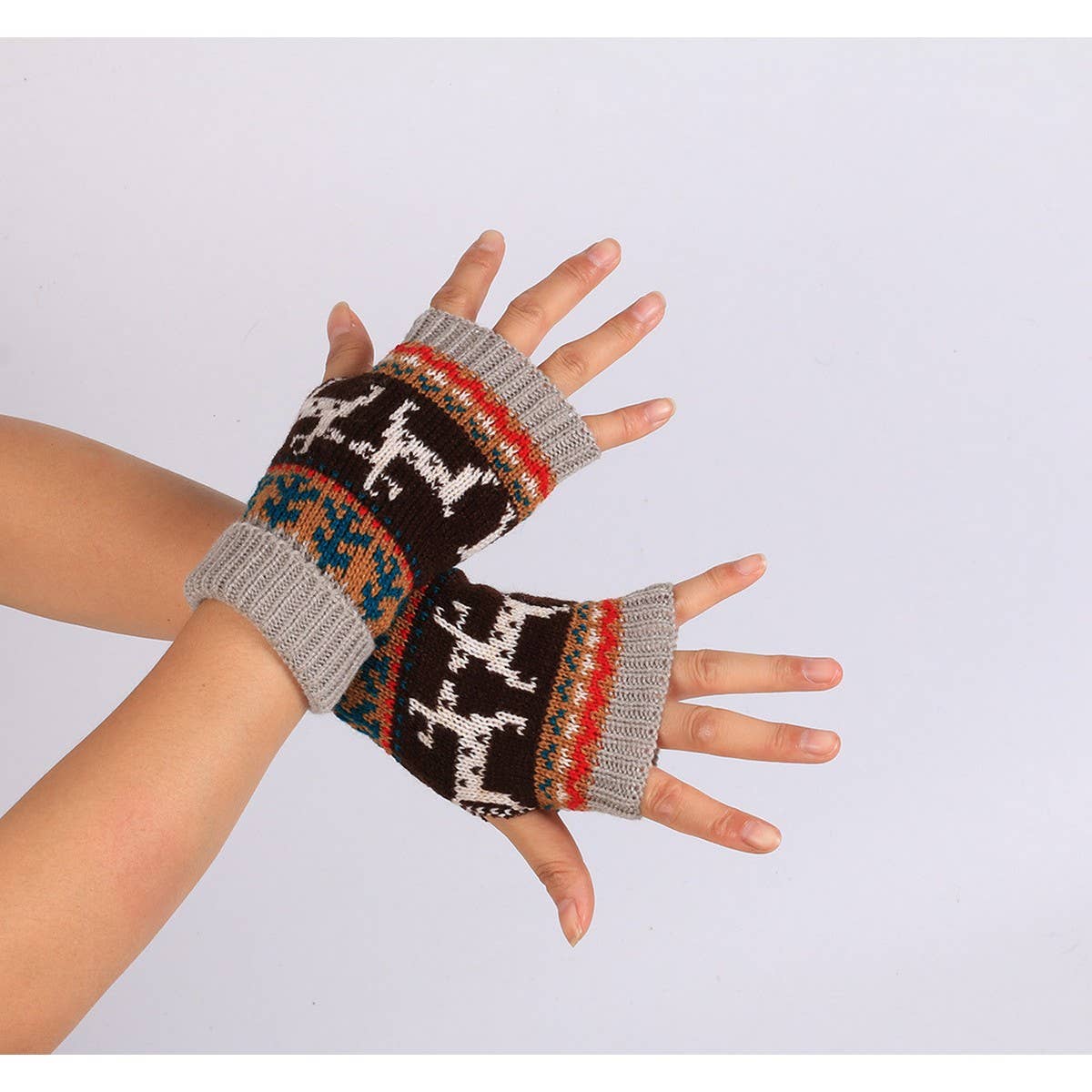 CWAG0083_Christmas Fawn Knitted Half Finger Gloves