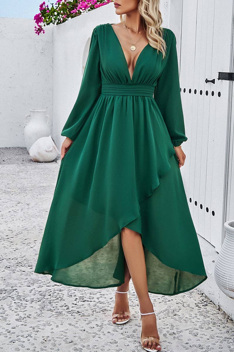 CWDMD4831_SPRING AND AUTUMN SLIM WAIST DRESS WITH SEXY SWING