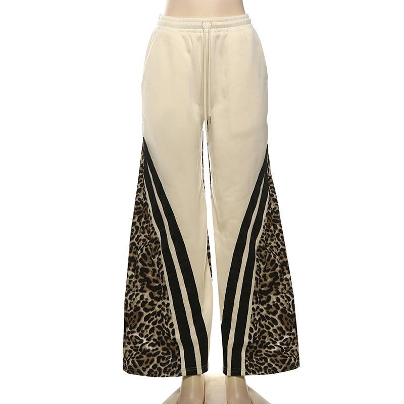 Leopard high-waisted loose straight-leg pants