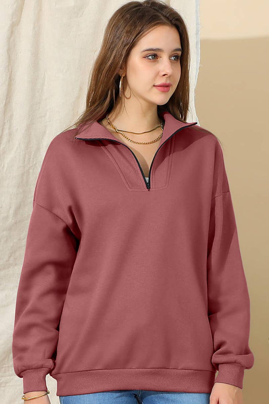 Cwttl1468_Zip Neck Lightweight Pullover Sweatshirt