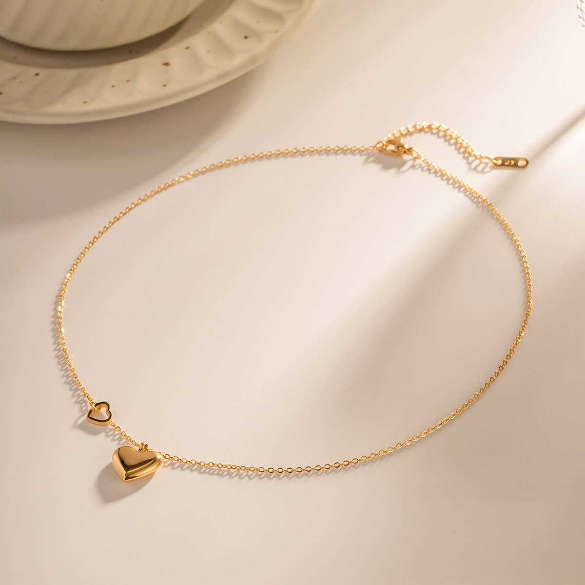 FRENCH SIMPLE DOUBLE HEART PENDANT NECKLACE