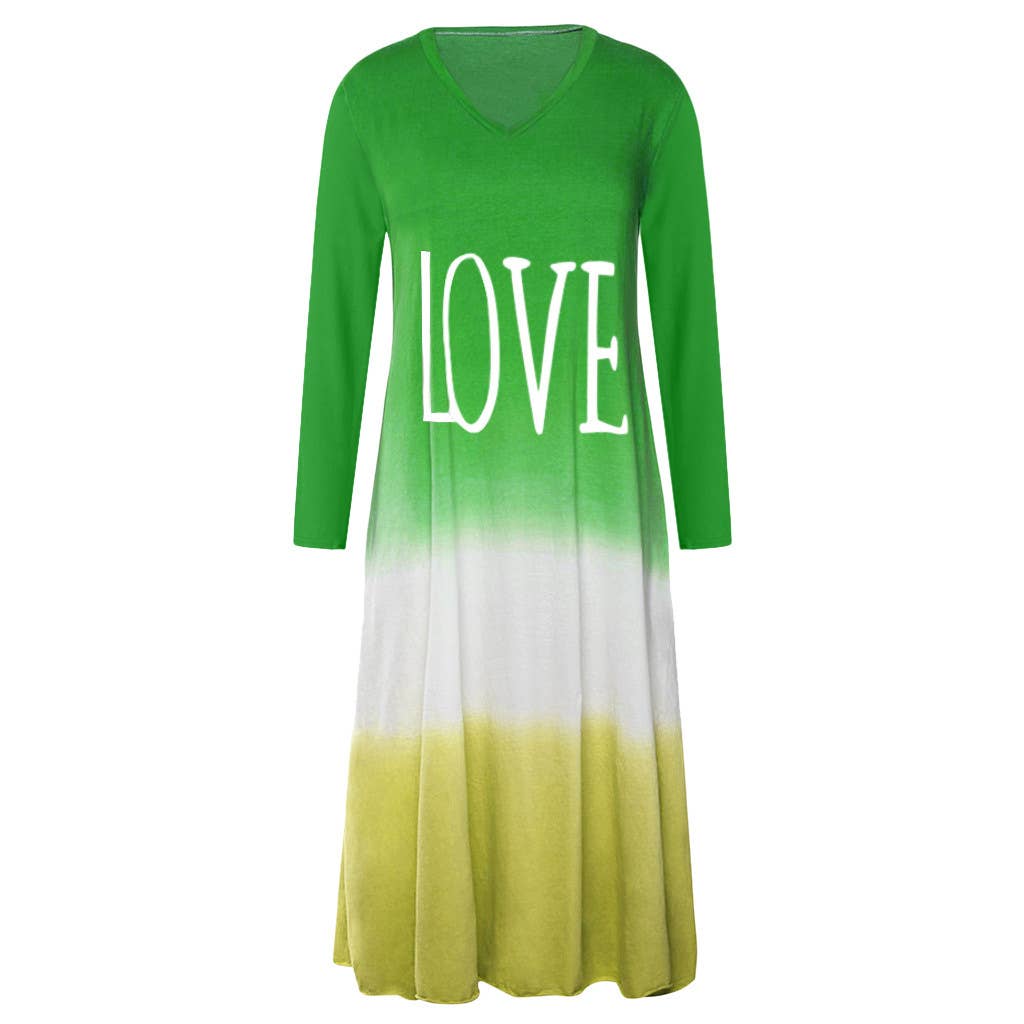 Fashion color-blocking printe long-sleeved dress