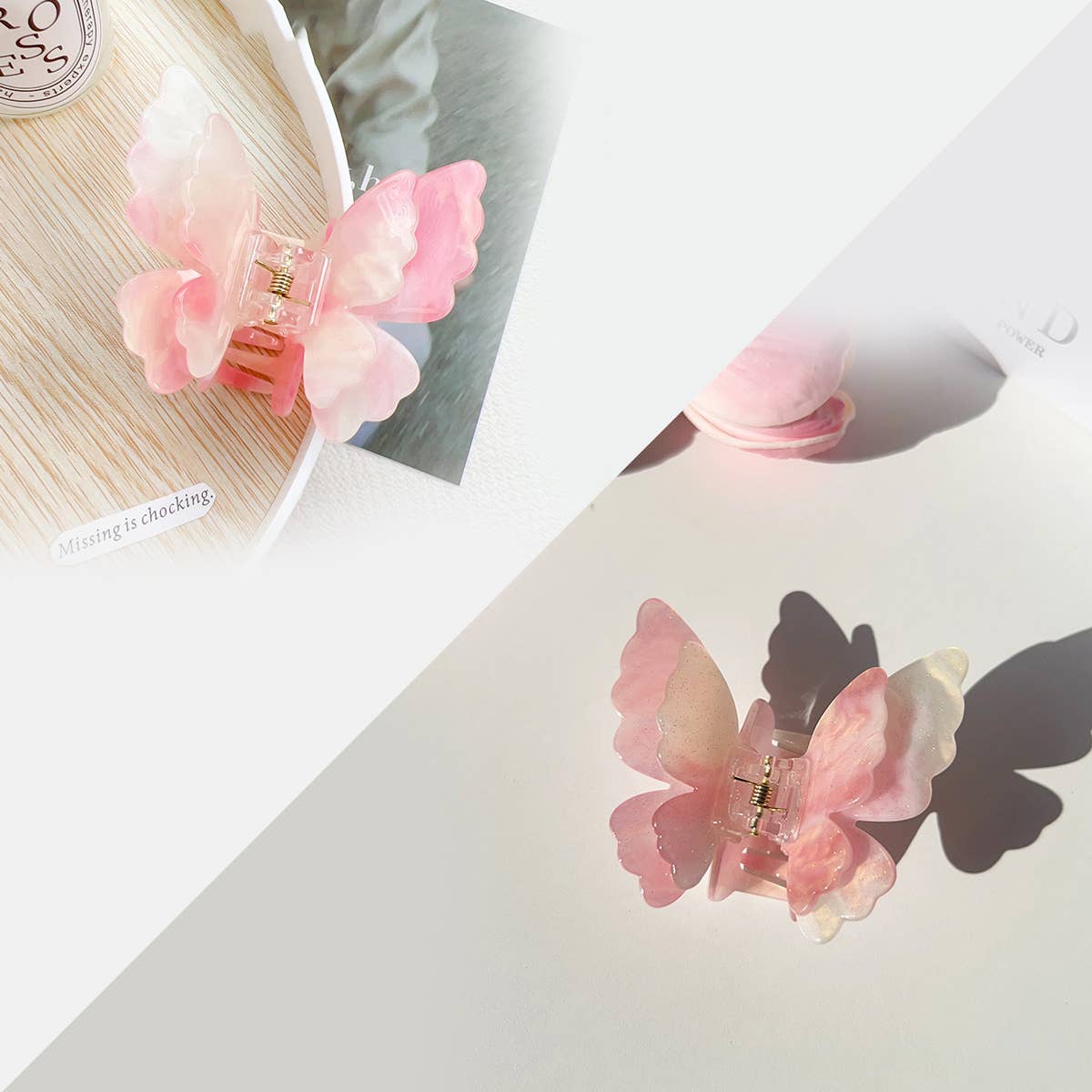 Double-layer butterfly color-changing grab clip