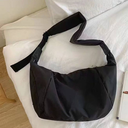 Pleated wide shoulder strap canvas bag