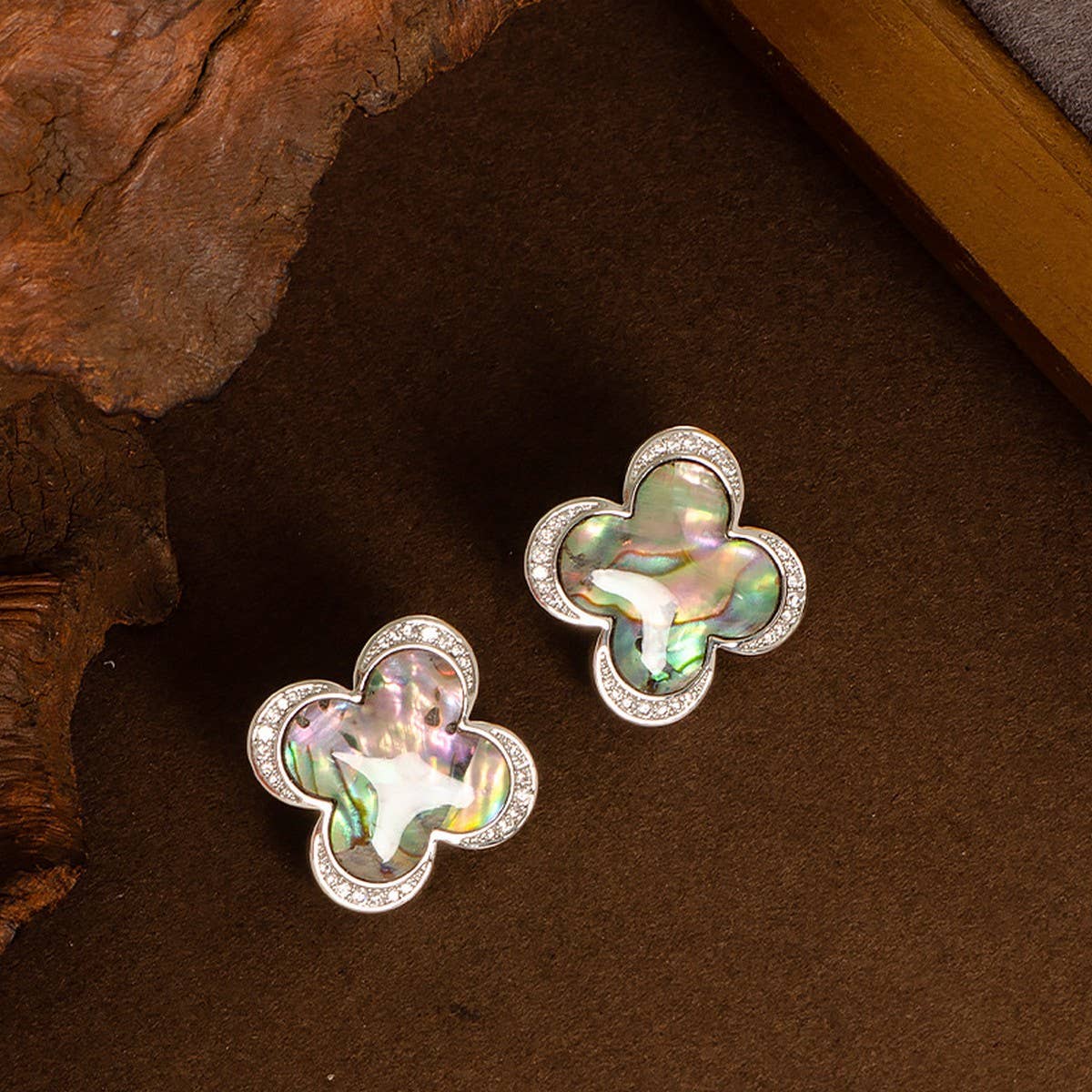 NATURAL ABALONE SILVER NEEDLE EARRINGS