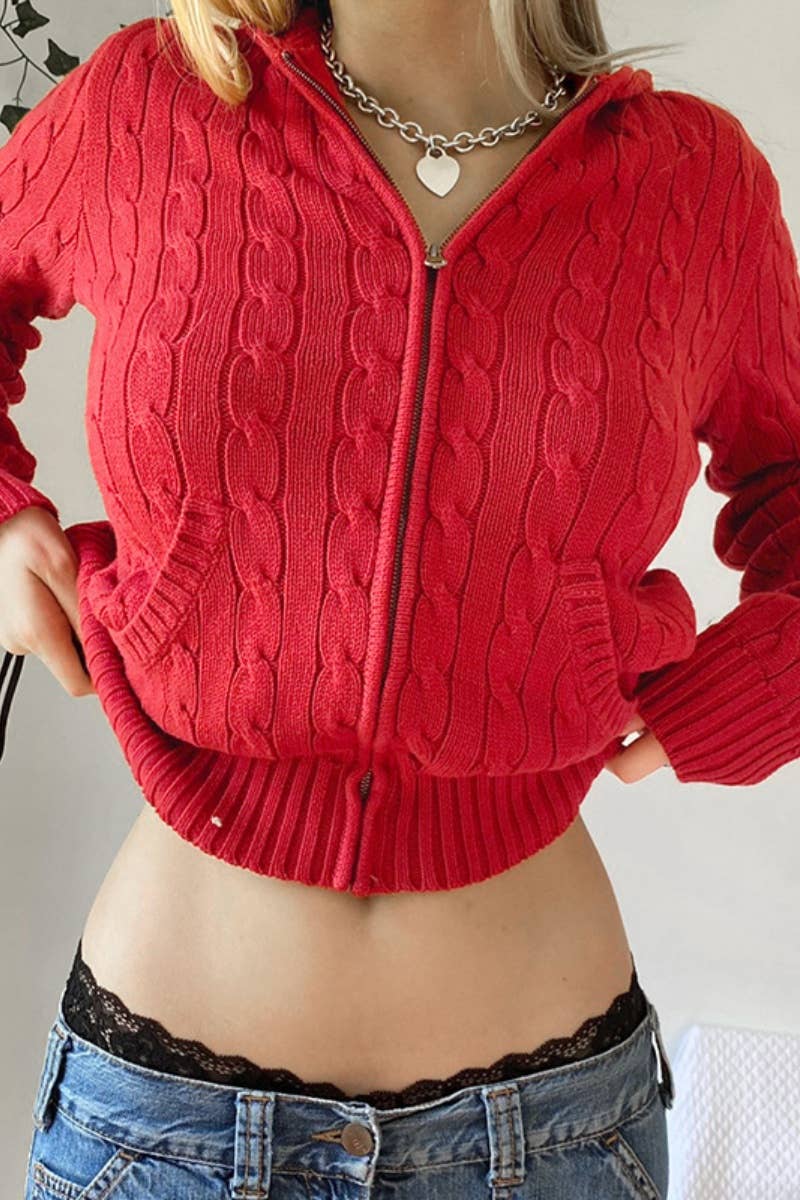 CWOCAL2019_ZIPPER HOODED LONG-SLEEVED CARDIGAN SHORT