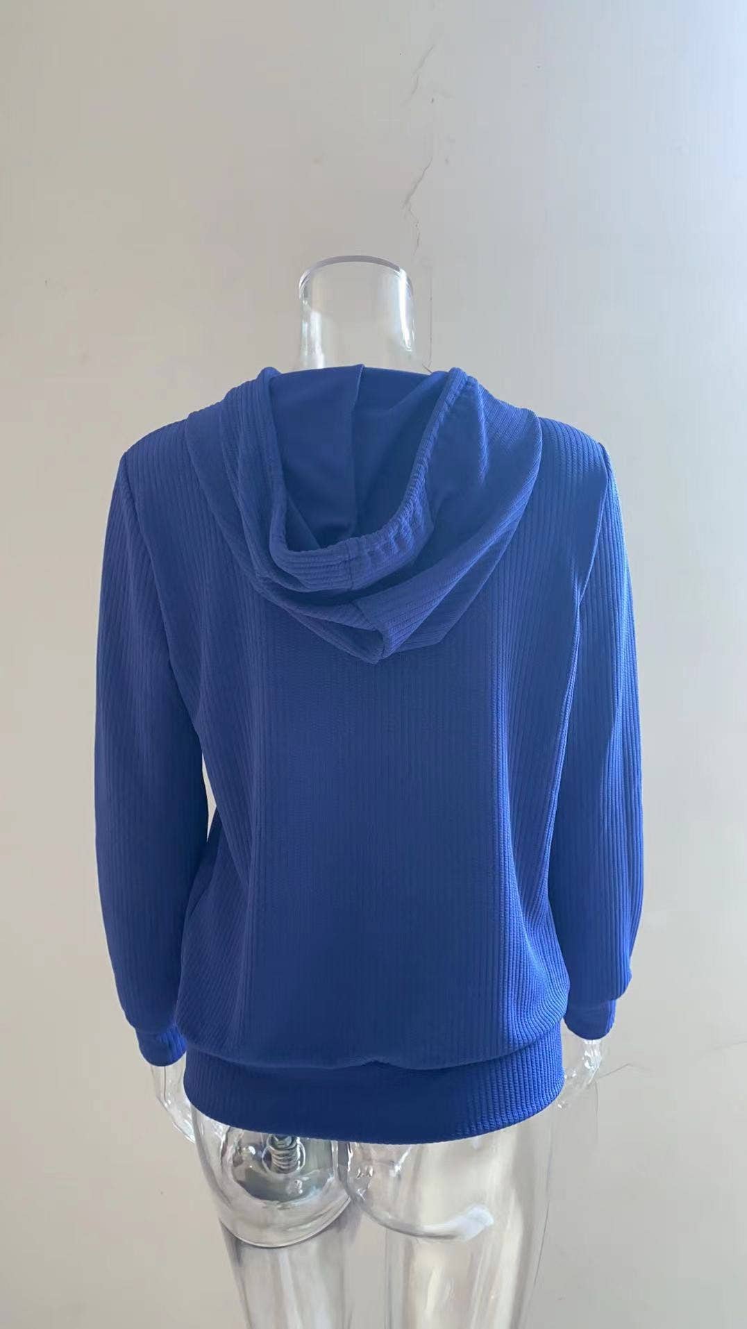 SOLID COLOR KNIT ZIPPER HOODED CARDIGAN COAT