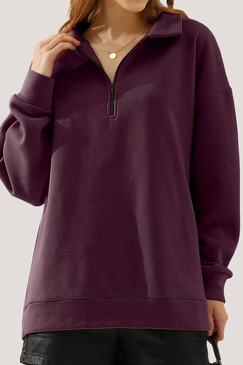 CWOHOL431_Zip Neck Lightweight Pullover Sweatshirt