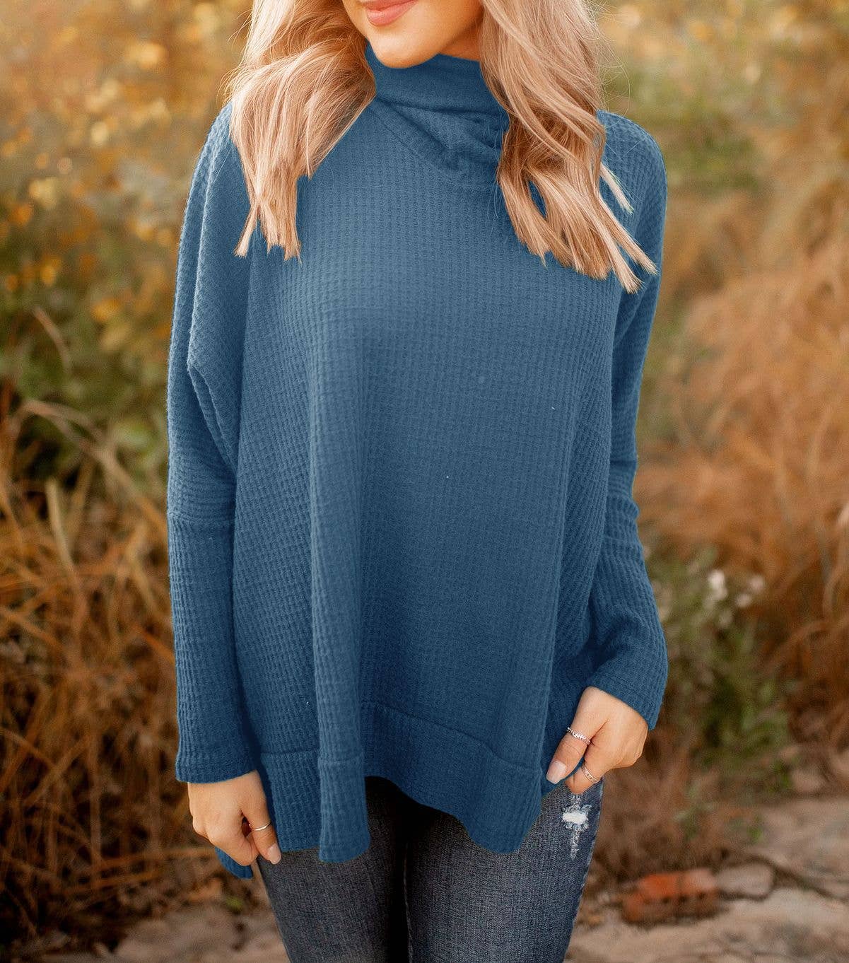 SOLID COLOR BAGGY TURTLENECK LONG-SLEEVED SWEATER