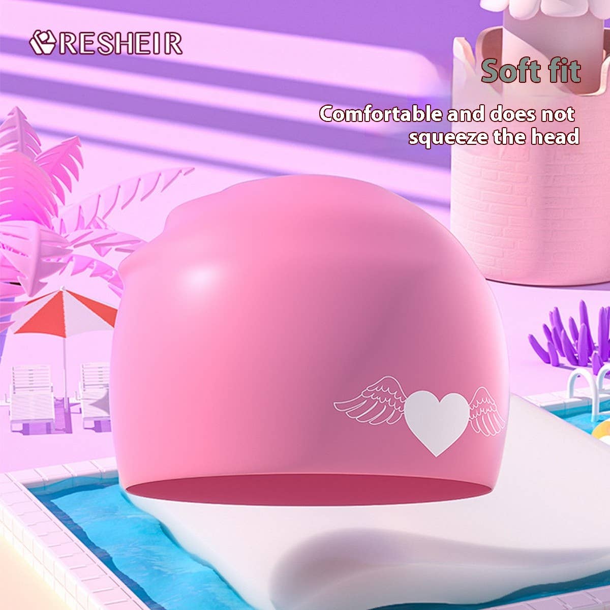 Girls Swim Cap Silicone Waterproof Cute Cartoon