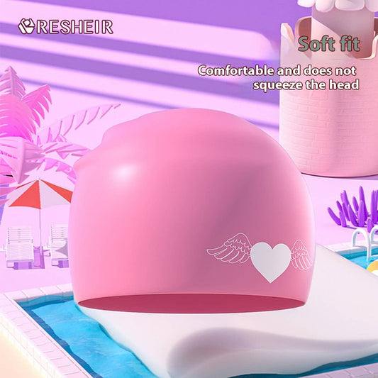 Girls Swim Cap Silicone Waterproof Cute Cartoon