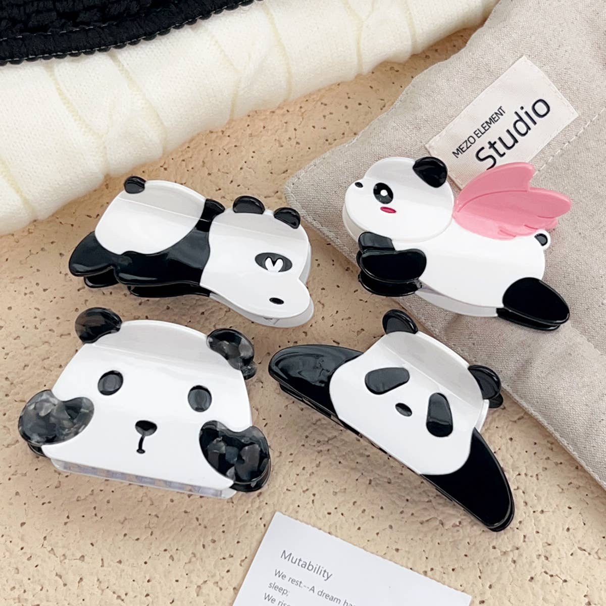 Cartoon acetate hair clips sweet panda grab clips