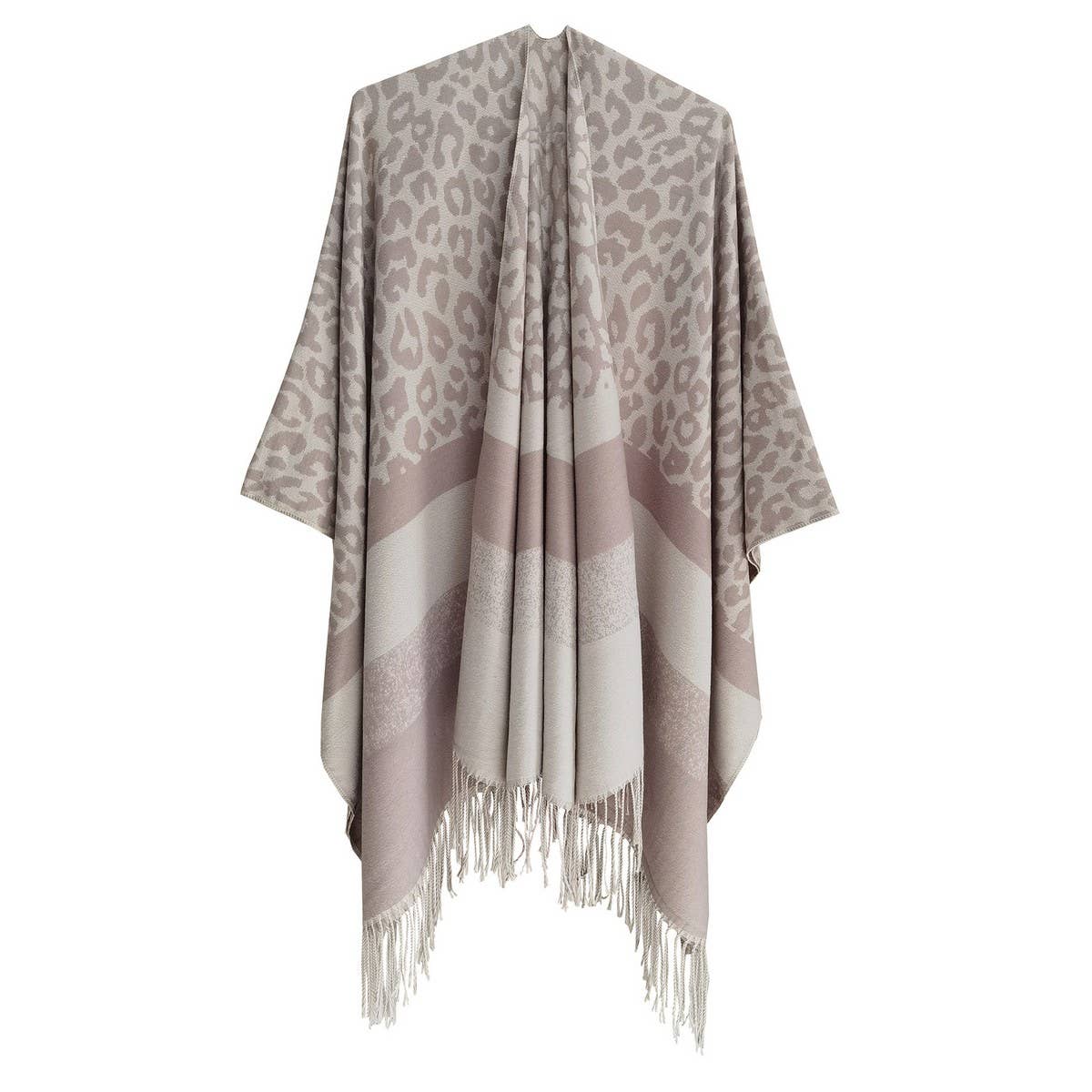 LEOPARD PRINT STRIPED TASSEL WARM SPLIT SHAWL