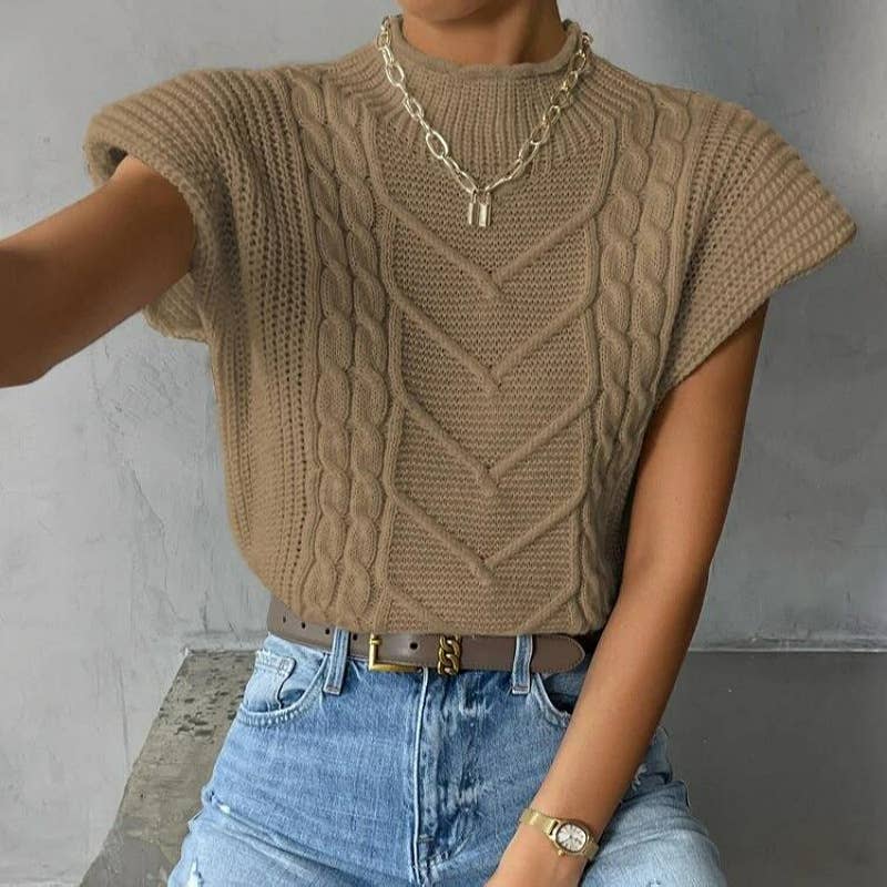 Solid-color twisted high-necked vest