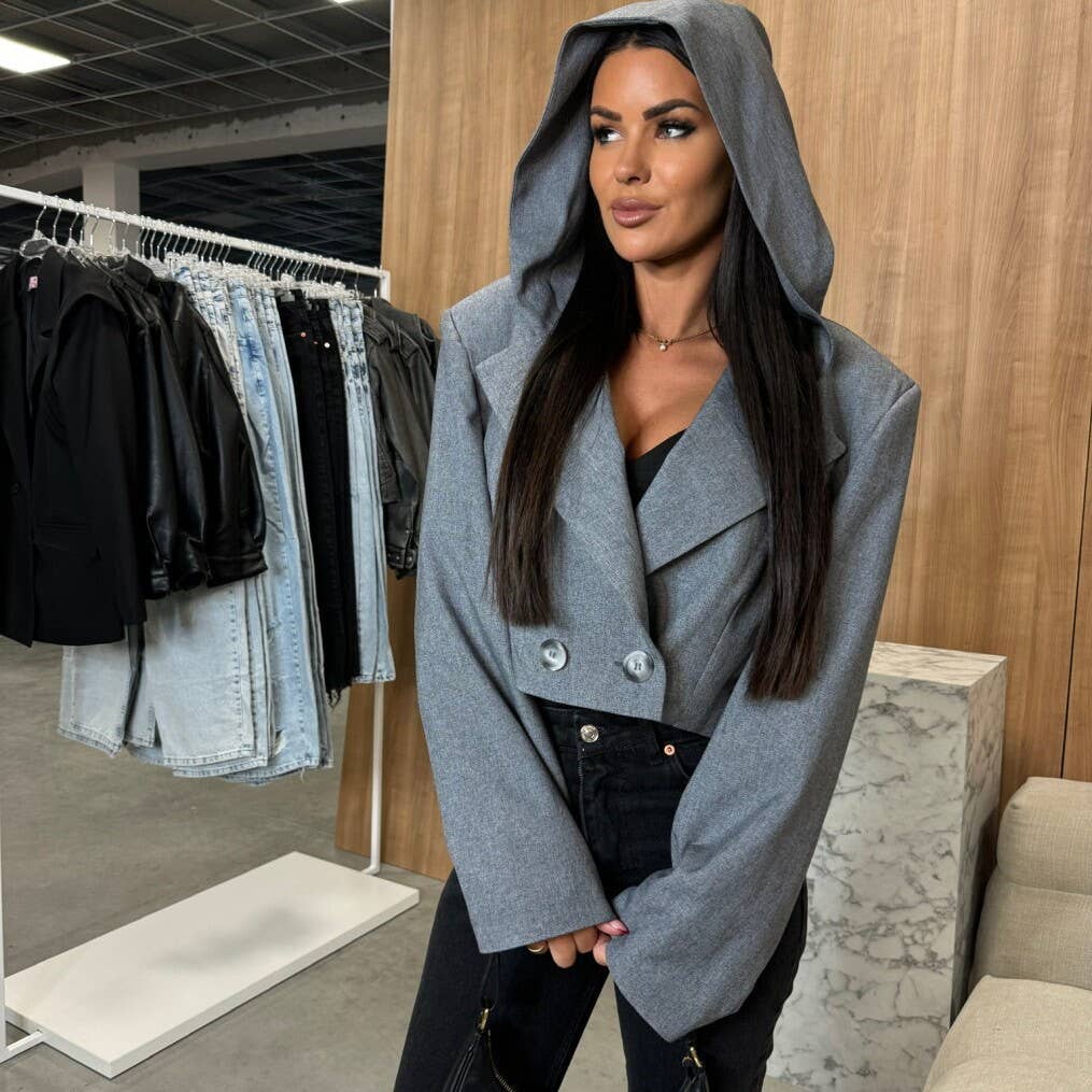 FASHION LOOSE CASUAL SHORT HOODED SUIT JACKET