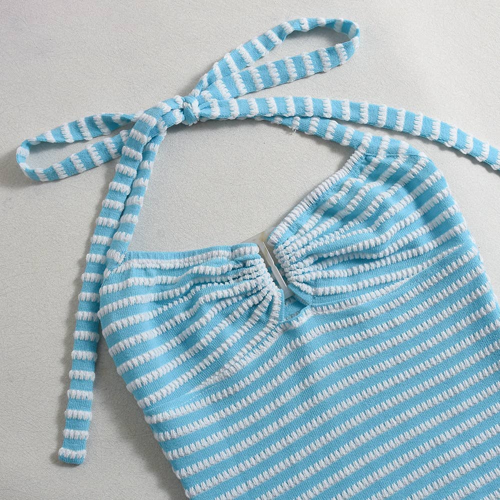 Wraps the hips contrasting color striped dress