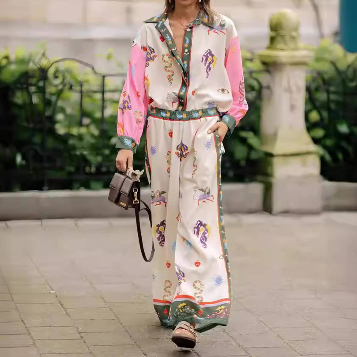 FASHION LINEN PRINTED MACARON LONG-SLEEVED SUIT