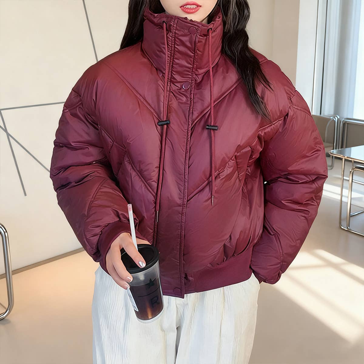 Stand-up collar design baggy thick bread jacket