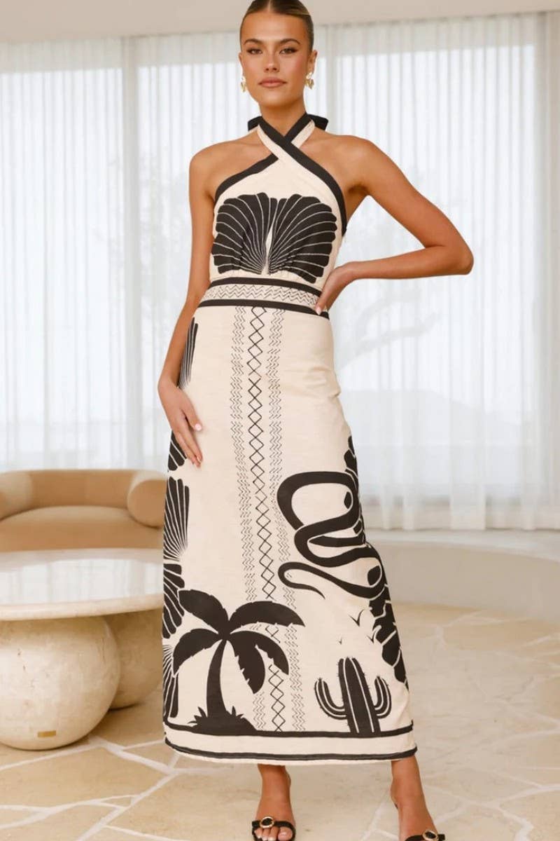 CWDHL0990_SUMMER HOLIDAY STYLE HALTER NECK WAIST A-LINE DRES