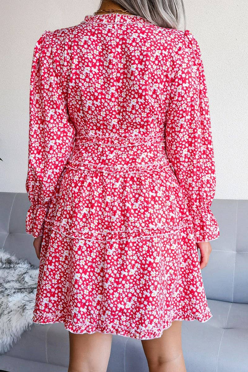 SEXY V NECK FLORAL LONG SLEEVE CHIFFON DRESS_CWDSD2502