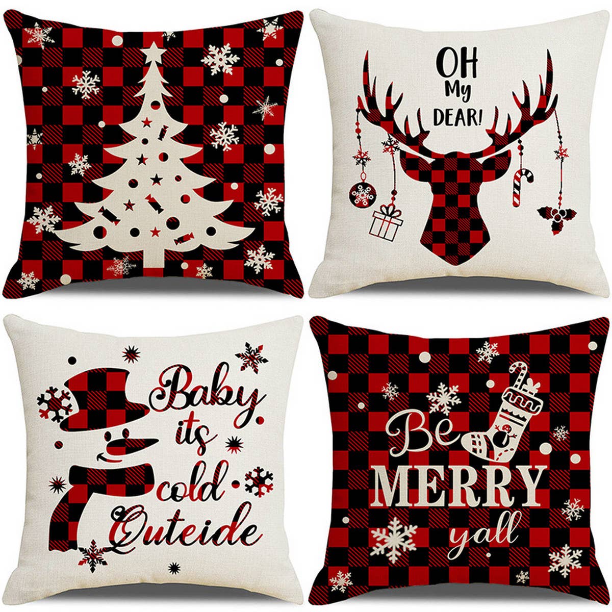 CHRISTMAS TREE RED AND BLACK PLAID PILLOWCASE