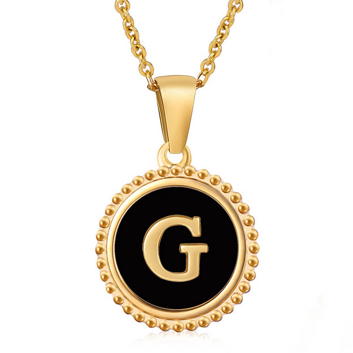 CWAJE1941_Simple Round Black Shell Letter Necklace