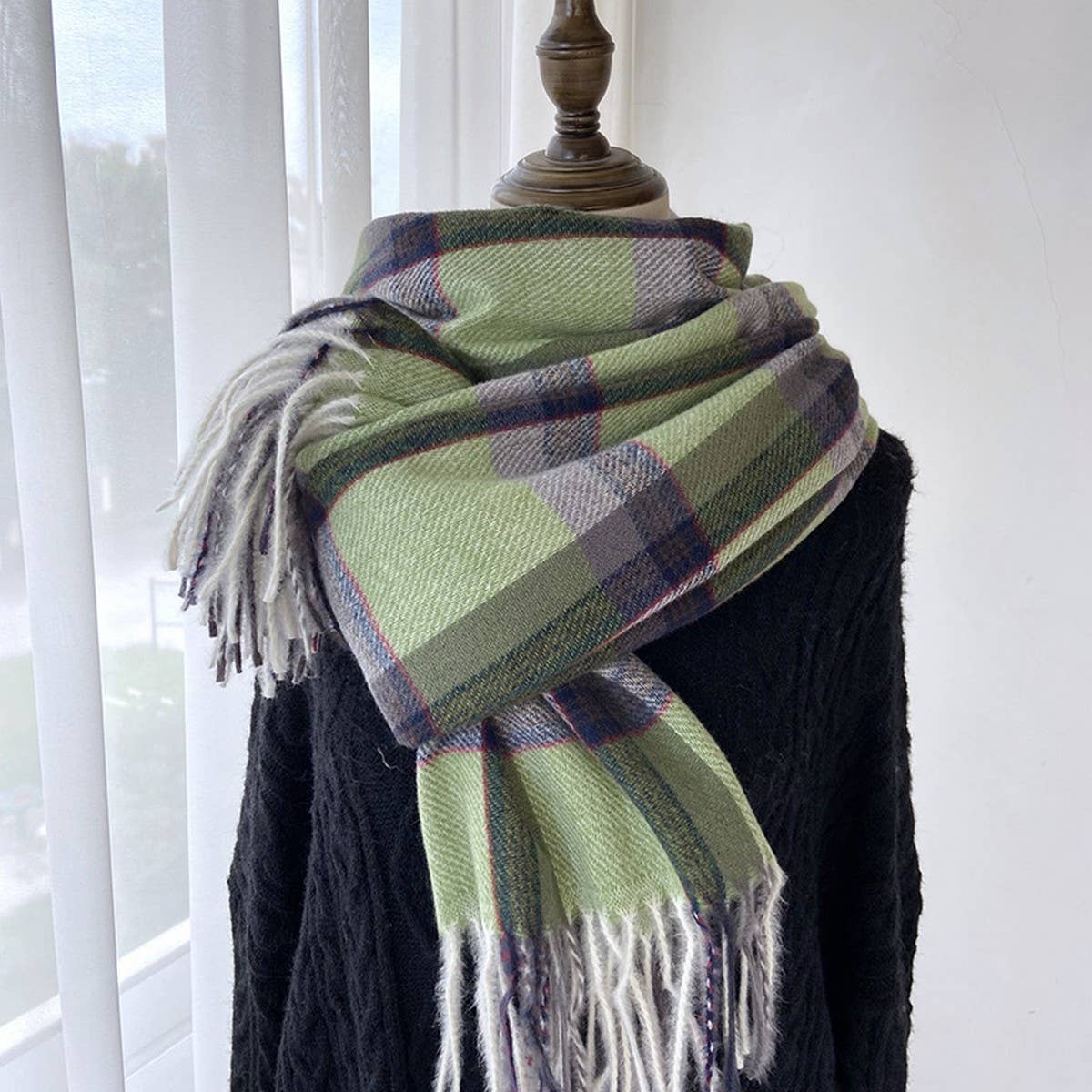 Plaid Faux Cashmere Mid-Length Scarf for Winter_CWASC1456