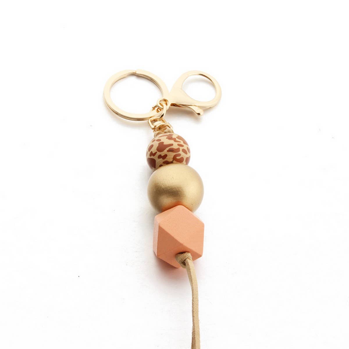Leopard Wood Bead Keychain with Mini Tassel