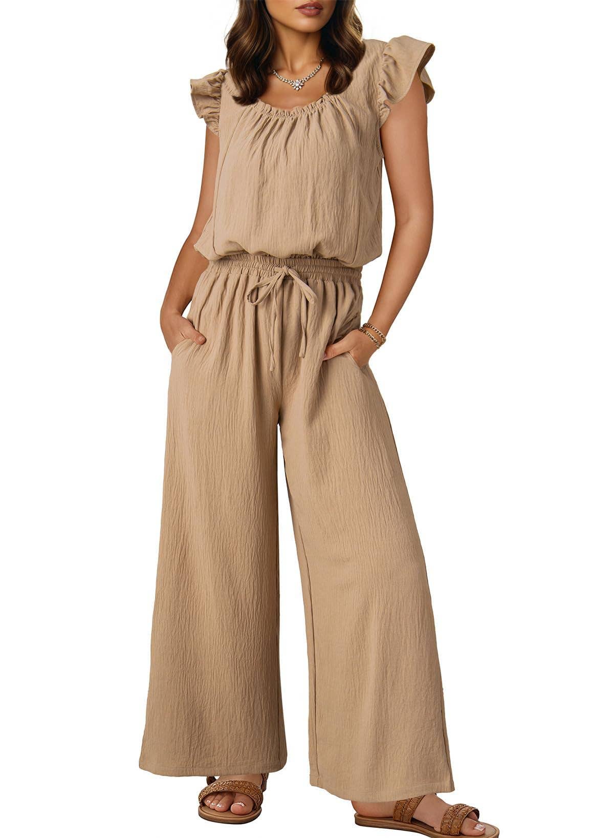 Women¡¯s ruched romper with ruffle sleeves