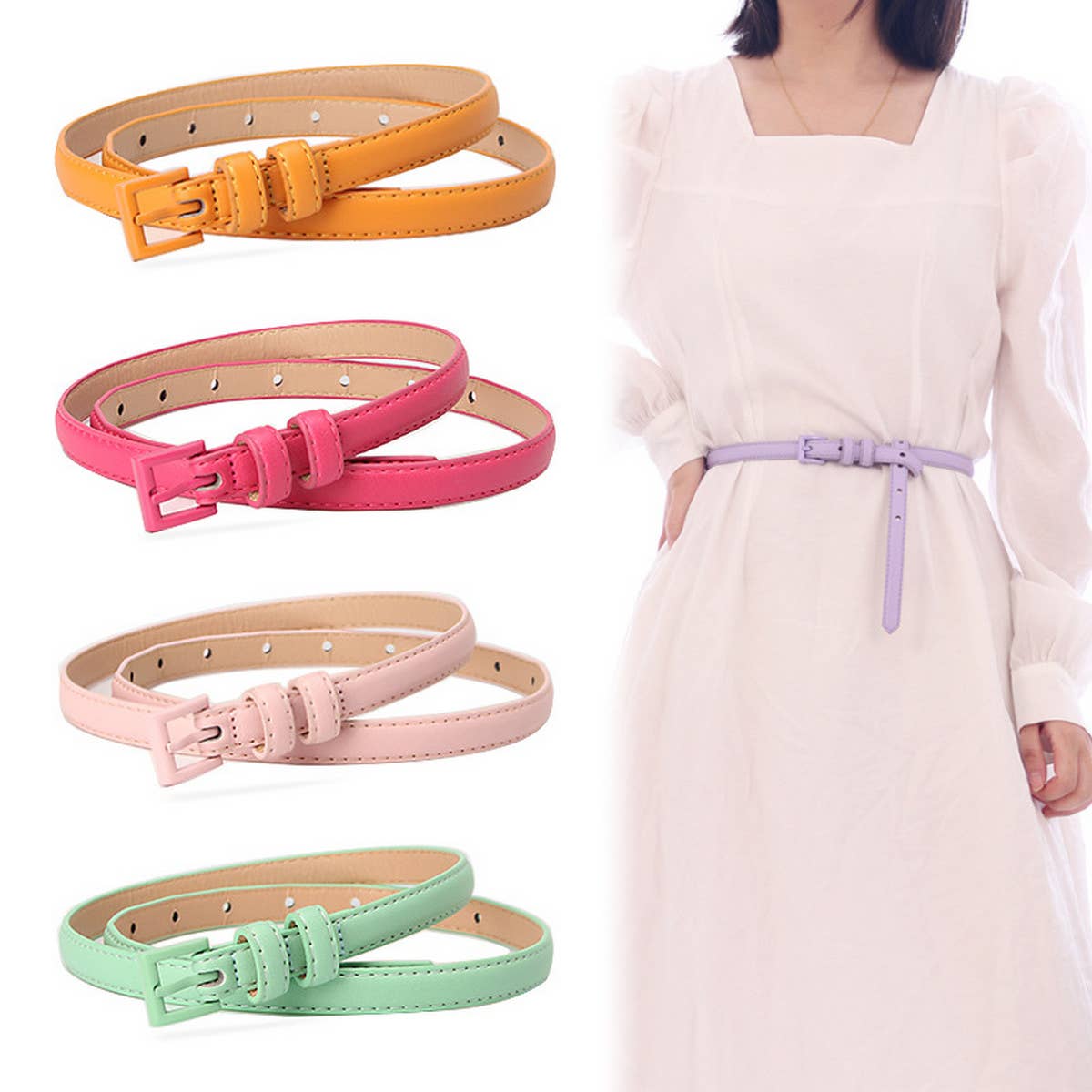 CWABE0907_WOMEN'S SMALL SQUARE BUCKLE THIN BELT