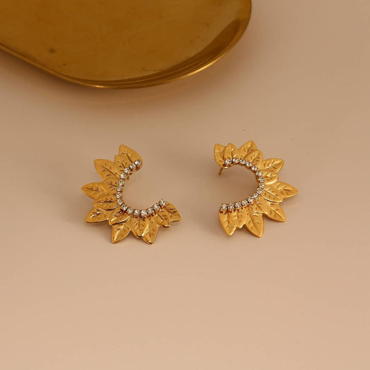 Original Design Stainless Steel Zircon Leaf Earring_CWMM8900