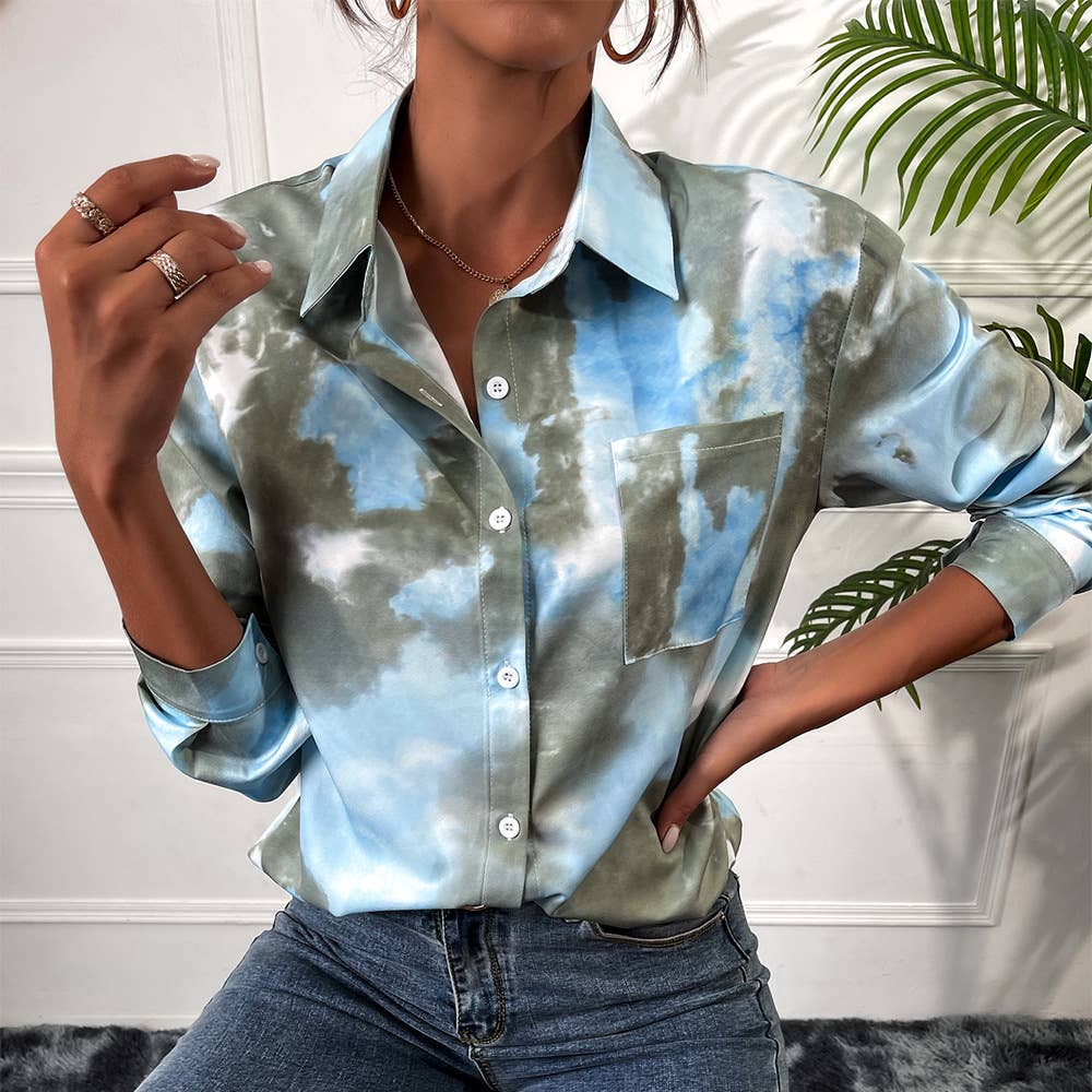STYLISH CASUAL LAPEL TIE-DYE LONG-SLEEVED SHIRT