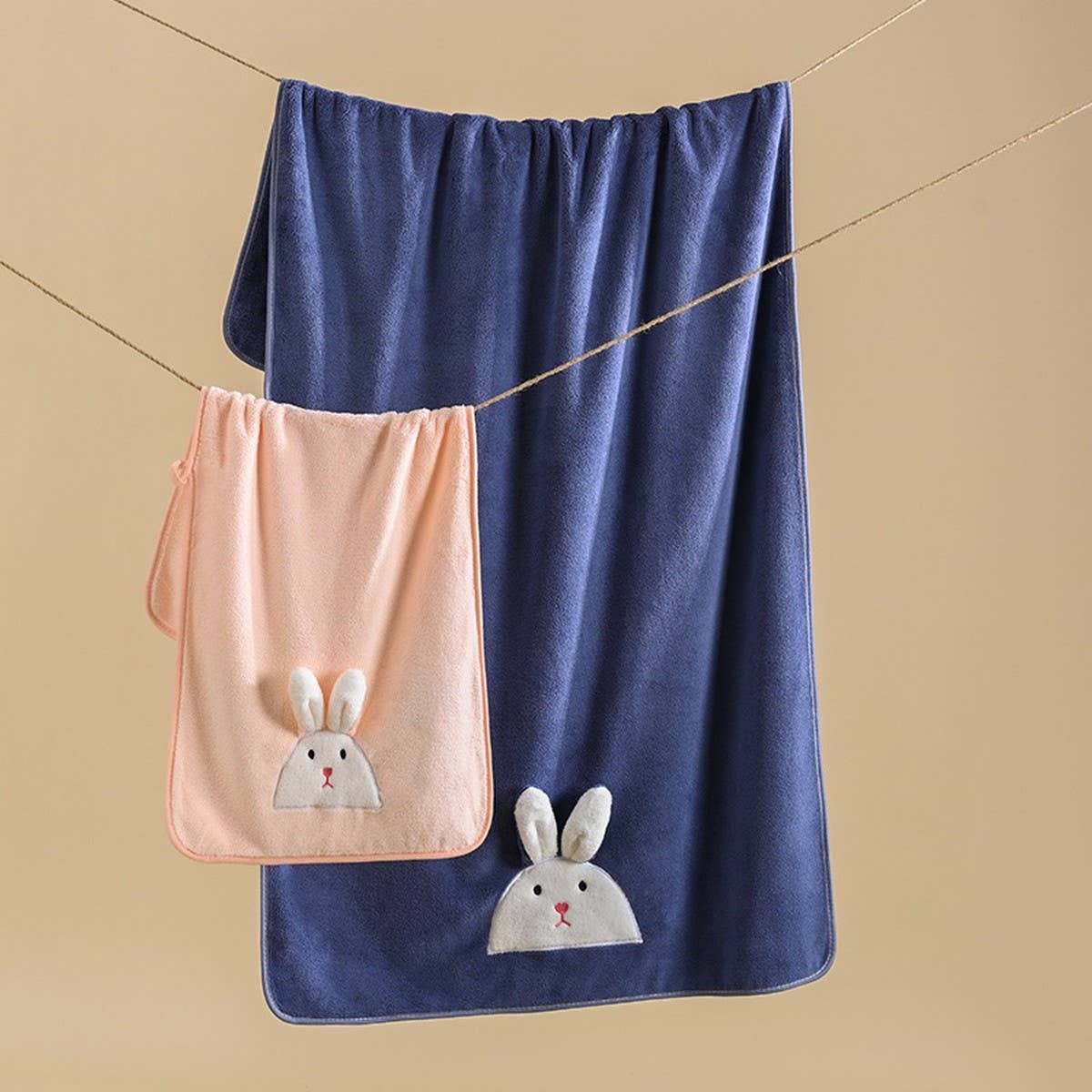 EMBROIDERED RABBIT CORAL FLEECE TOWEL