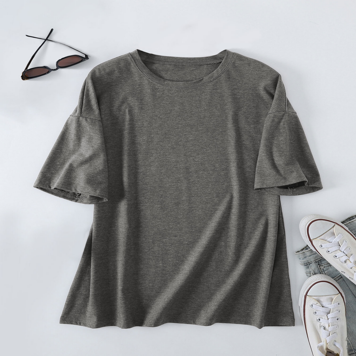 Women's Casual Oversized Tee, Crew Neck Design