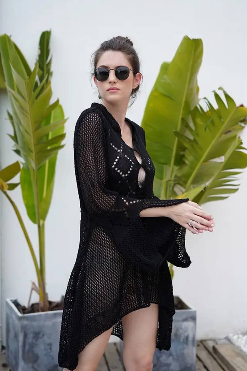 CWDSD7356_HOLLOW CROCHET BEACH VACATION KNIT CARDIGAN