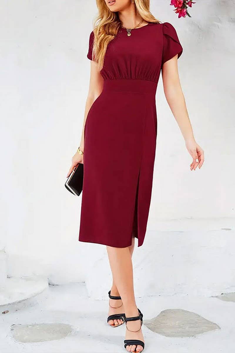 CWDMD5082_SUMMER ELASTIC WAIST SLIT COMMUTER HIP SKIRT