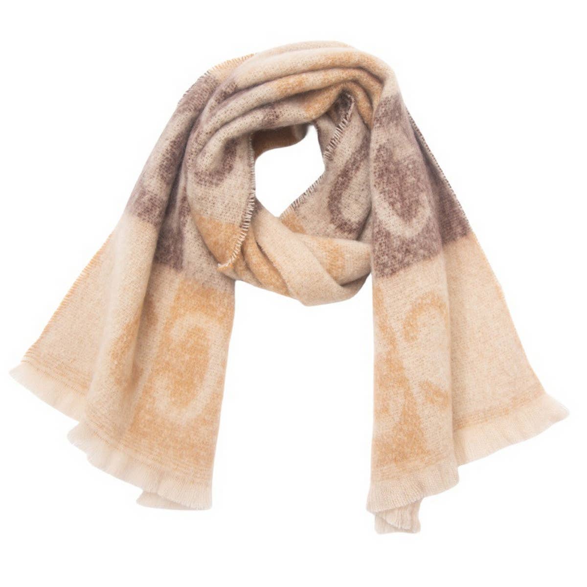 Letter Jacquard Scarf ? Winter Short Fringe Wrap