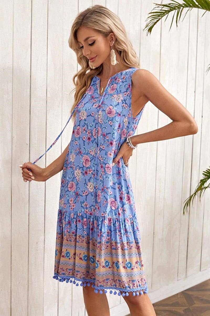 CWDSD8207_SUMMER BOHEMIAN V-NECK CASUAL DRESS