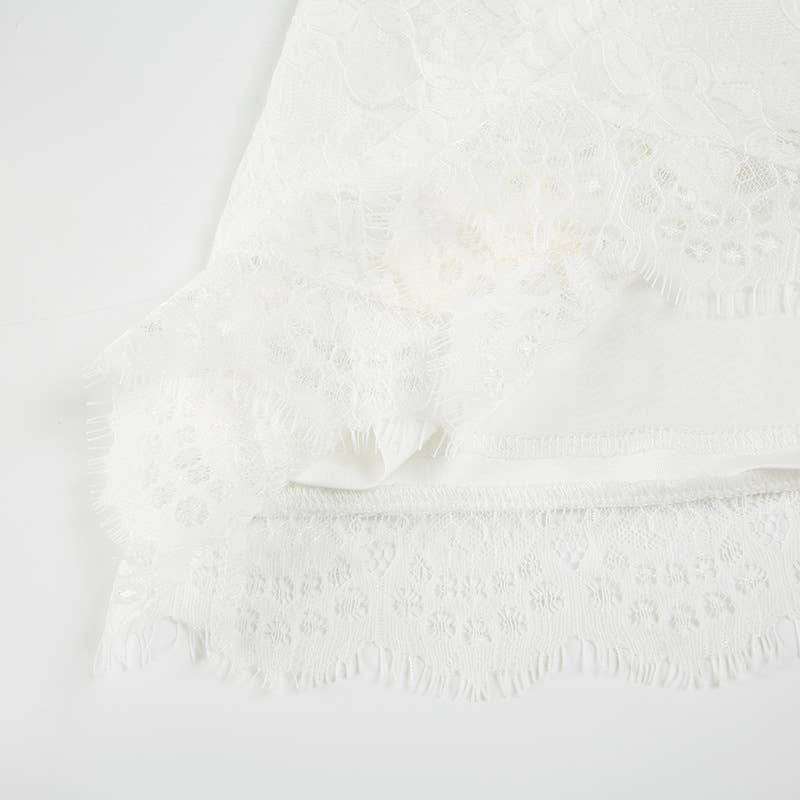 Vacation-style lace-trimmed halter short dress