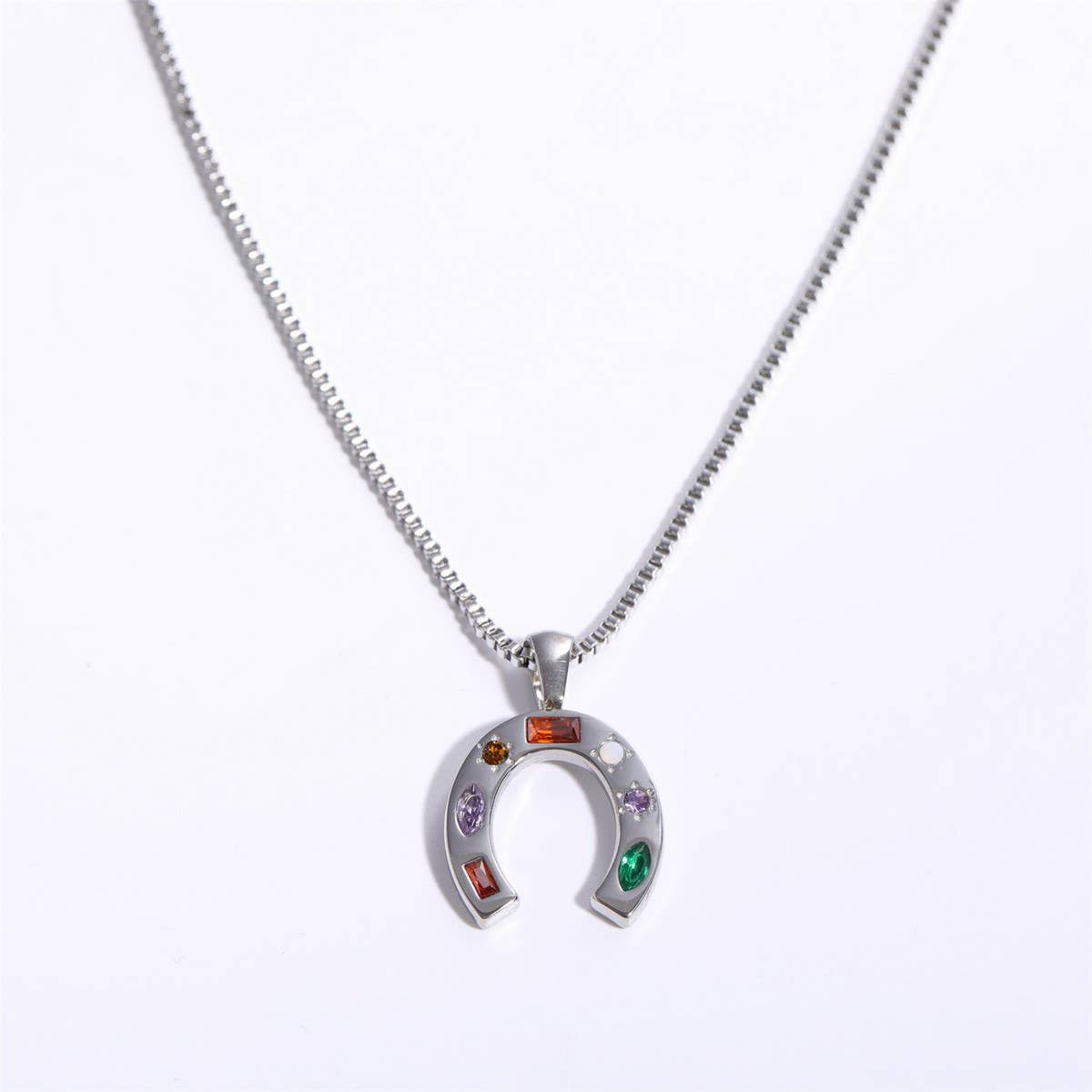 NEW STAINLESS STEEL U-SHAPED ZIRCONIA NECKLACE_CWMM3824