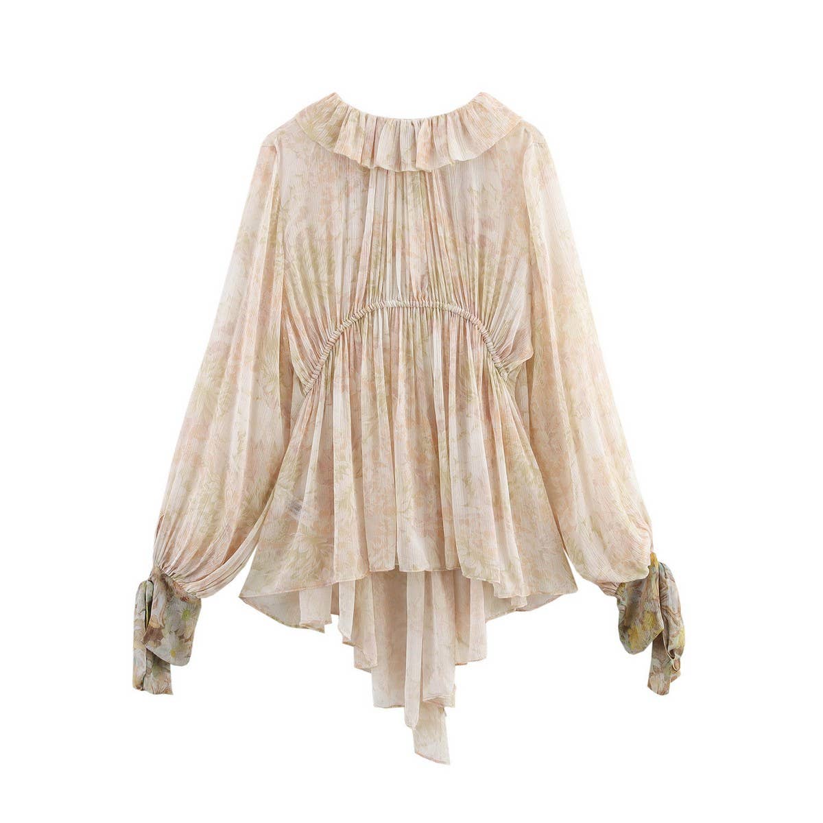 Women's Asym Hem Floral Shirt with Bow Detail