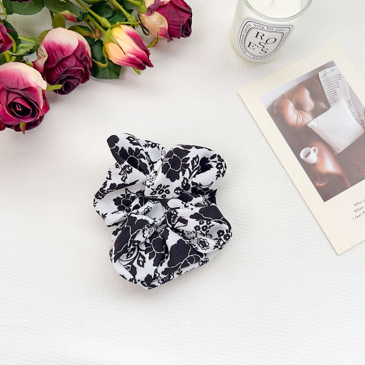 High-elasticity retro floral fabric hair band