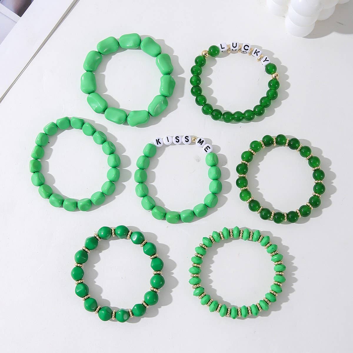 ST. PATRICK'S DAY ACRYLIC BEADED BRACELET SET_CWMM3504