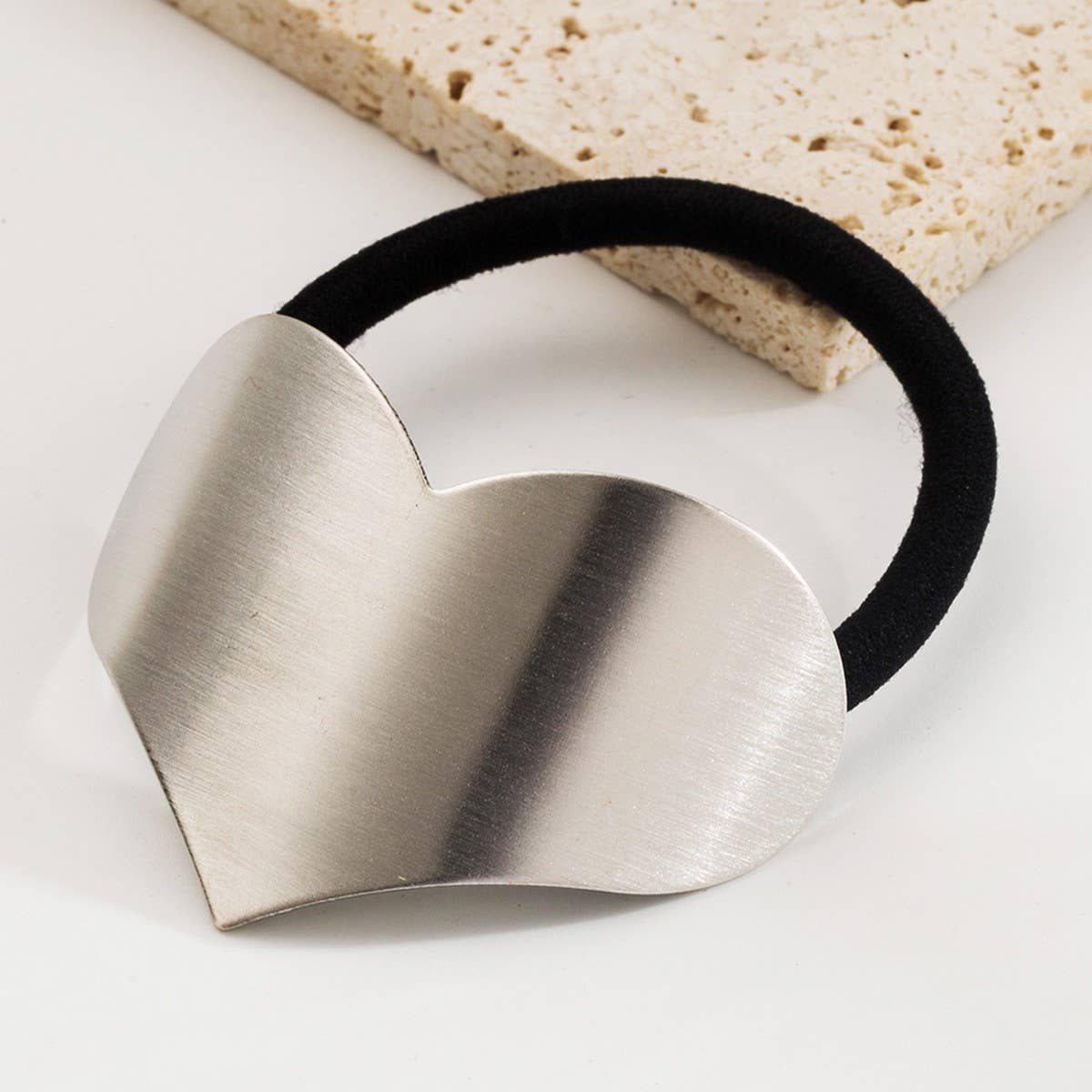 Glossy Metal Heart Geometric Elastic Hair Tie