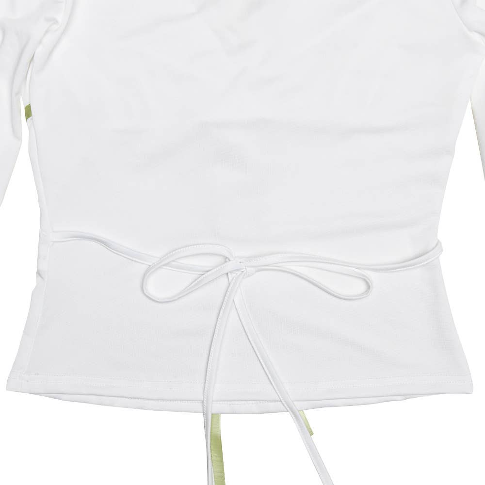 V-neck lace-trimmed bow sexy slimming T-shirt