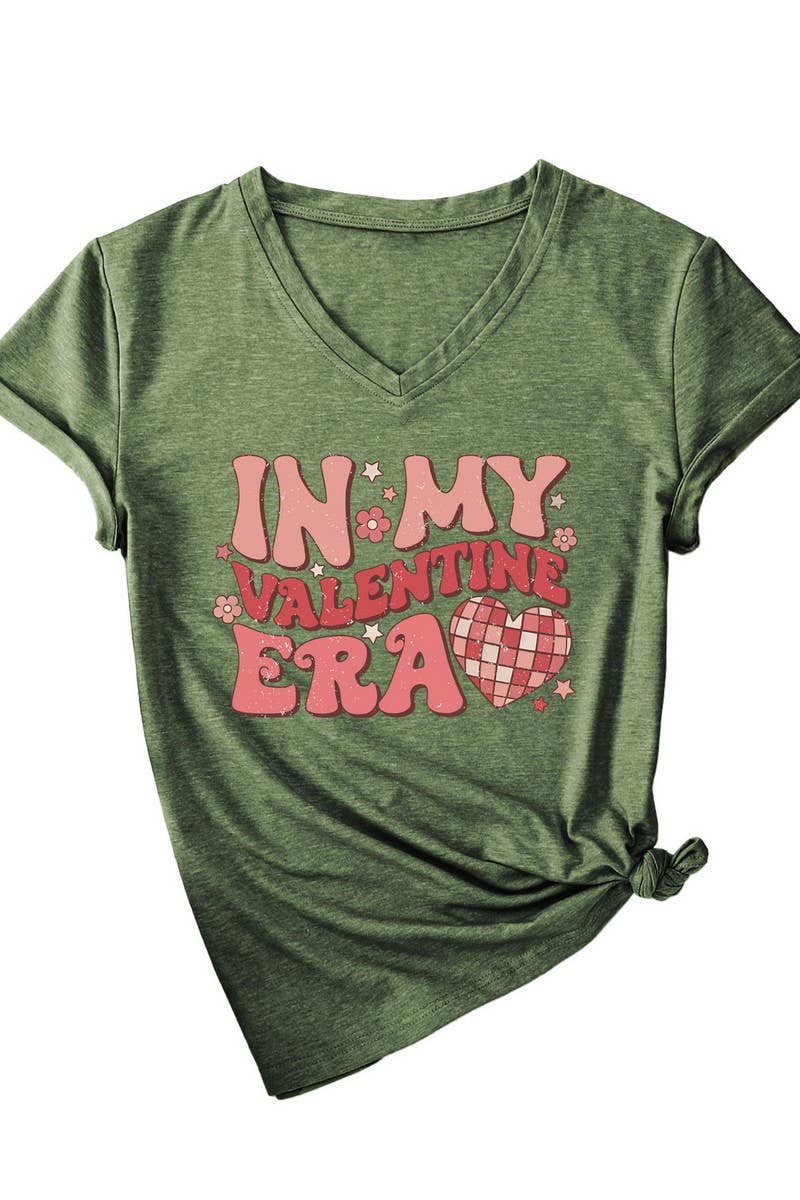 LETTER PRINTED V NECK SHORT SLEEVED T SHIRT_CWTTS0713